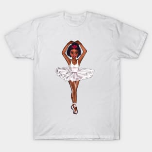 African American ballerina in white tutu and pink rose - anime manga brown skin ballerina T-Shirt